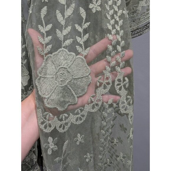 Torrid Women's Lace Kimono Green Duster Floral Open Front Beachy Boho Sz 1/2 XL - Picture 12 of 16